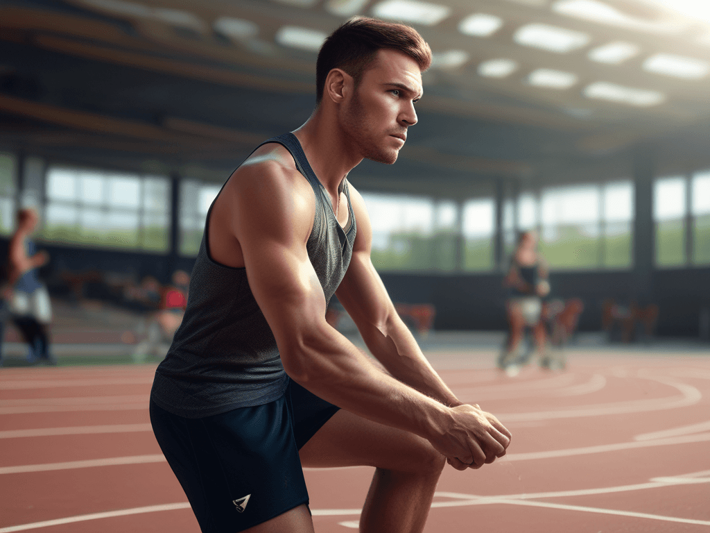 Athlète concentré sur une piste d'athlétisme